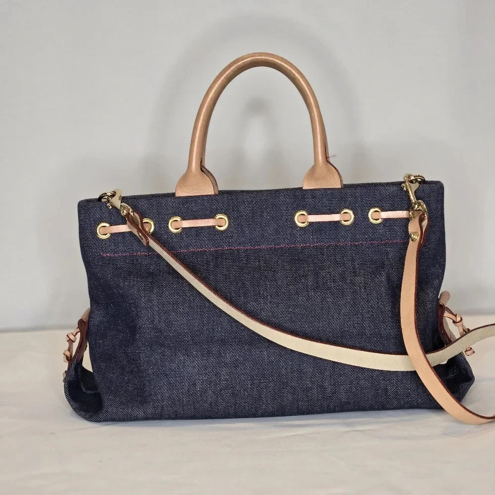 Dooney & Bourke Blue Denim Satchel With Crossbody Leather Strap bag. - Picture 8 of 9